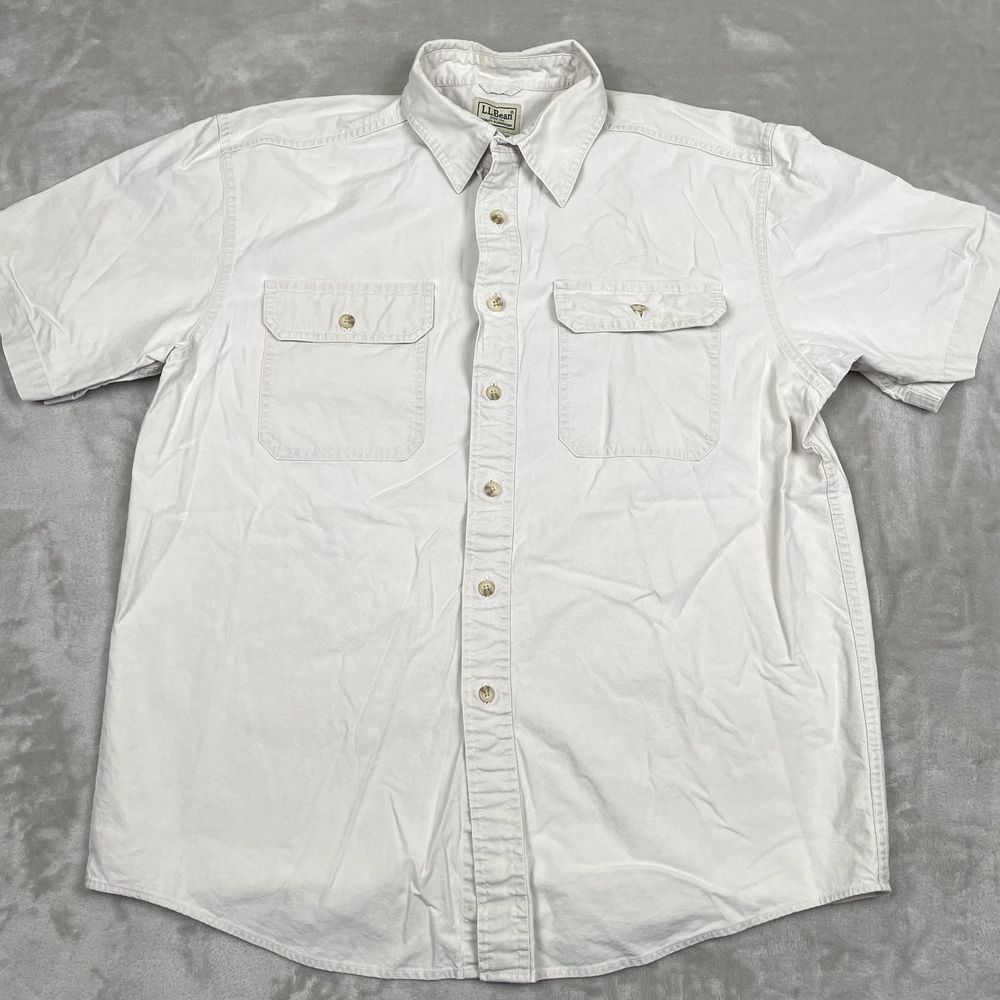 Vintage LL Bean Shirt Mens Medium Beige Safari Camp Hiking Outdoor Casual Adult